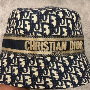 Dior Blue and Tan Logo Bucket Hat